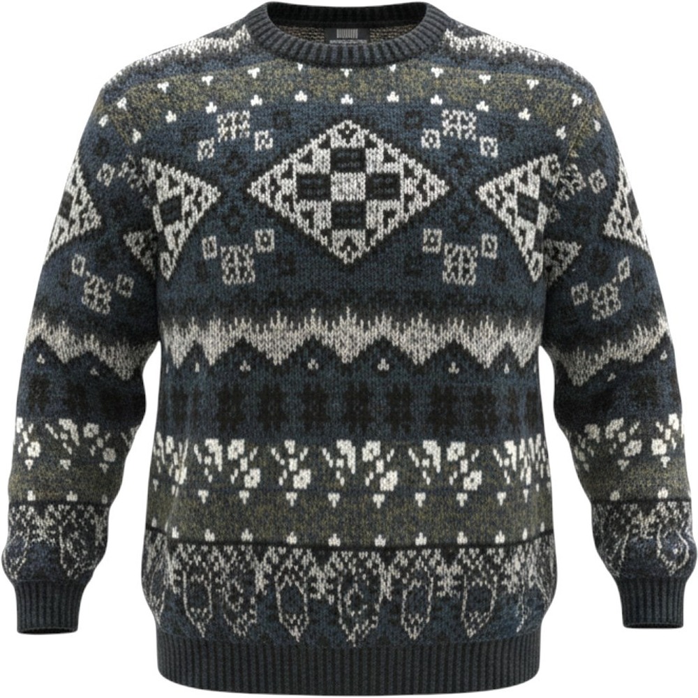 Expressions Vintage Blue Geometric Fair Isle Knit Grandpa Sweater XL Retro